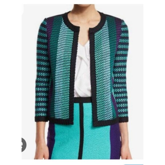 St. John Jacket Size Small Wool Blend Hook Turquoise Luxury - Picture 2 of 11